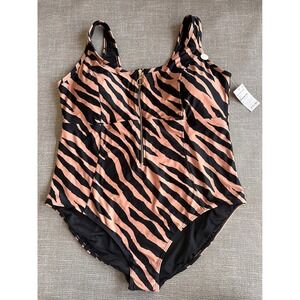 Artesands Bengalay Fuseli One Piece Swimsuit Tiger Animal Print Zip Front US 24